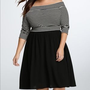Striped Off Shoulder Skater Dress